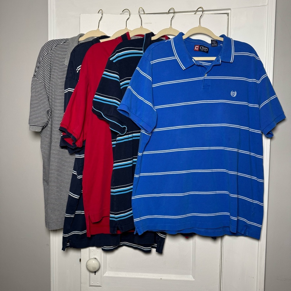 Nautica Chaps Striped 100% Cotton Polo Shirts Bundle of Five XXL